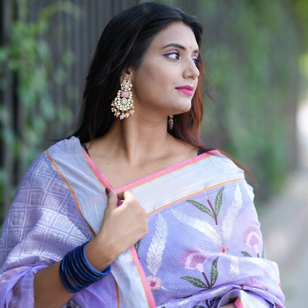 Purple Jal Kota Doria Zari Saree