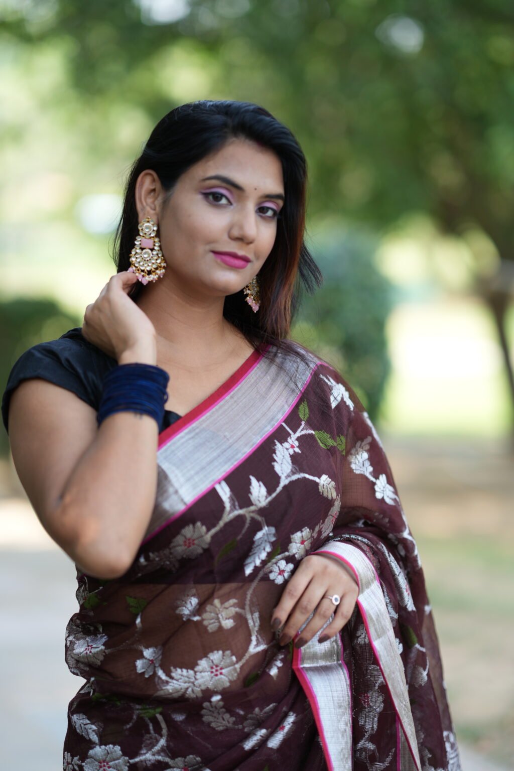 Brown Jal Kota Doria Zari Saree