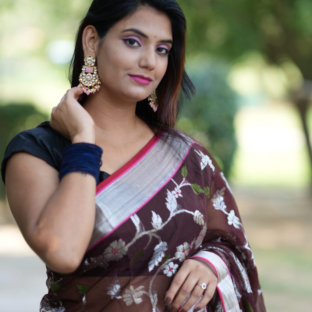 Brown Jal Kota Doria Zari Saree