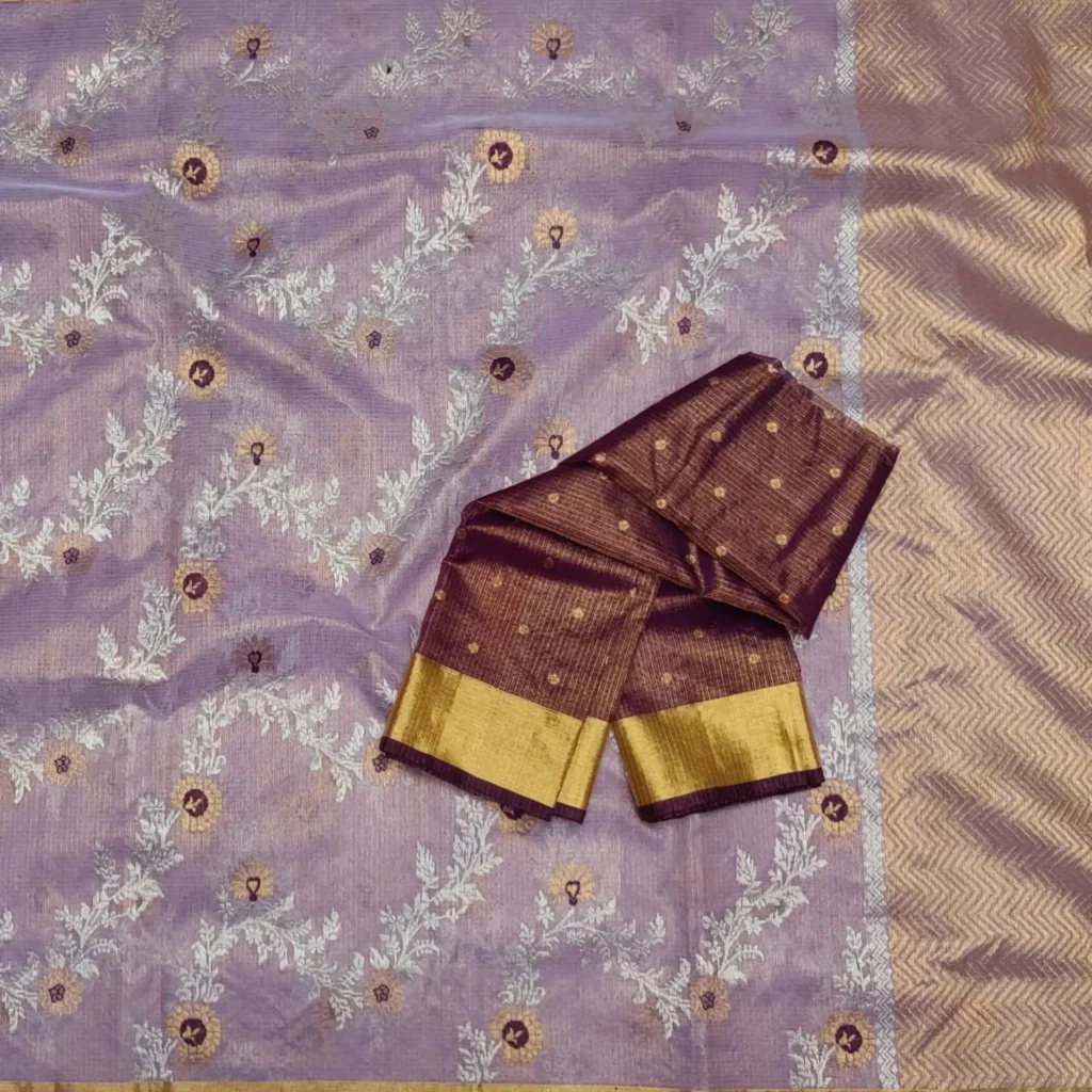 Light Purple Tissue Kota Doria Zari Saree Front