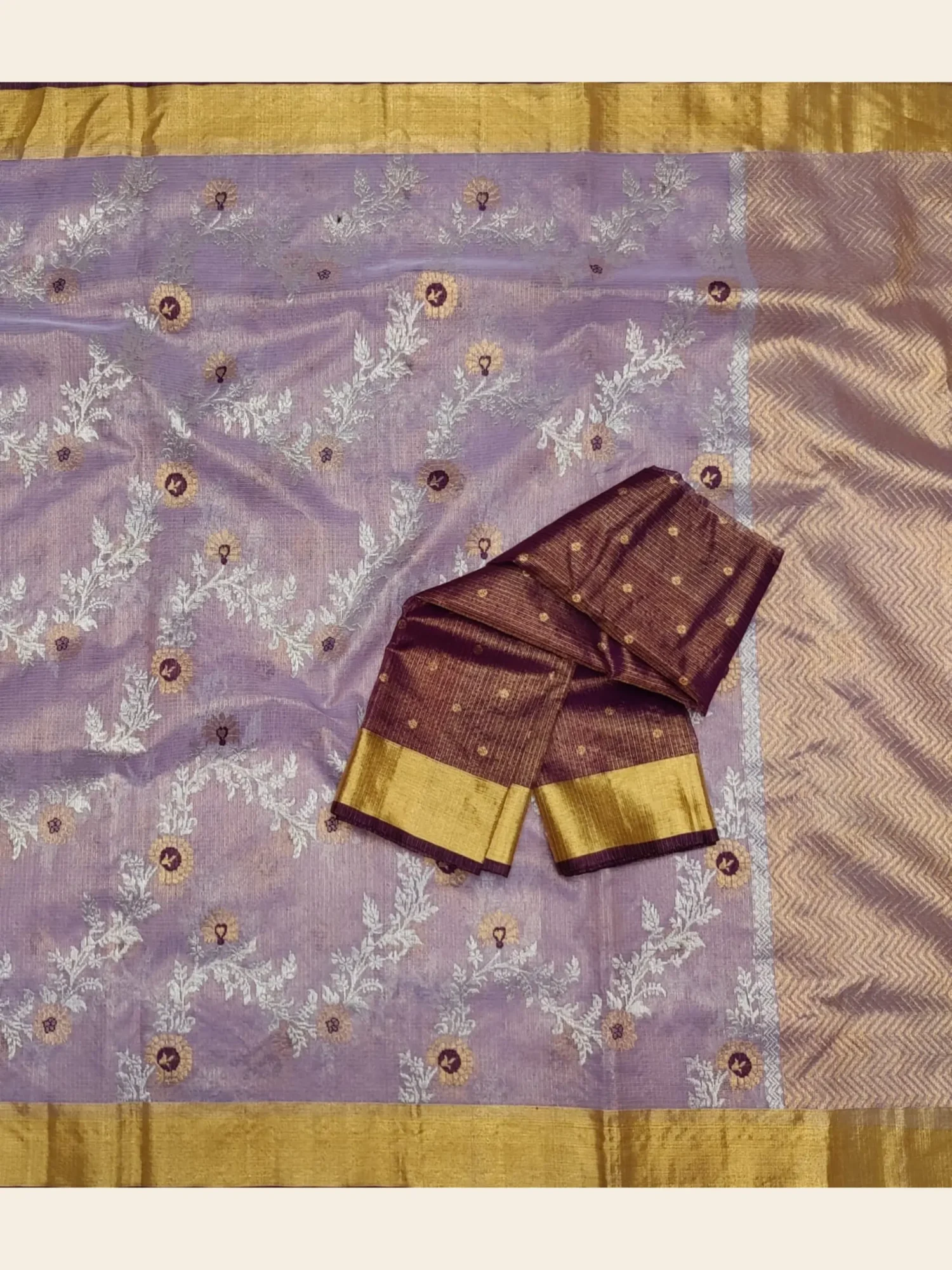 Light Purple Tissue Kota Doria Zari Saree Front