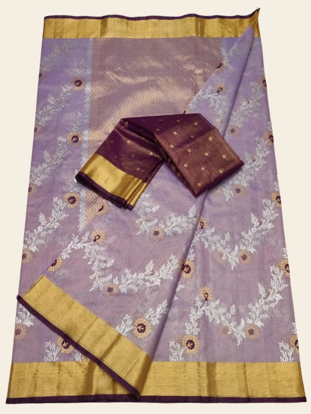 Light Purple Tissue Kota Doria Zari Saree Vertical