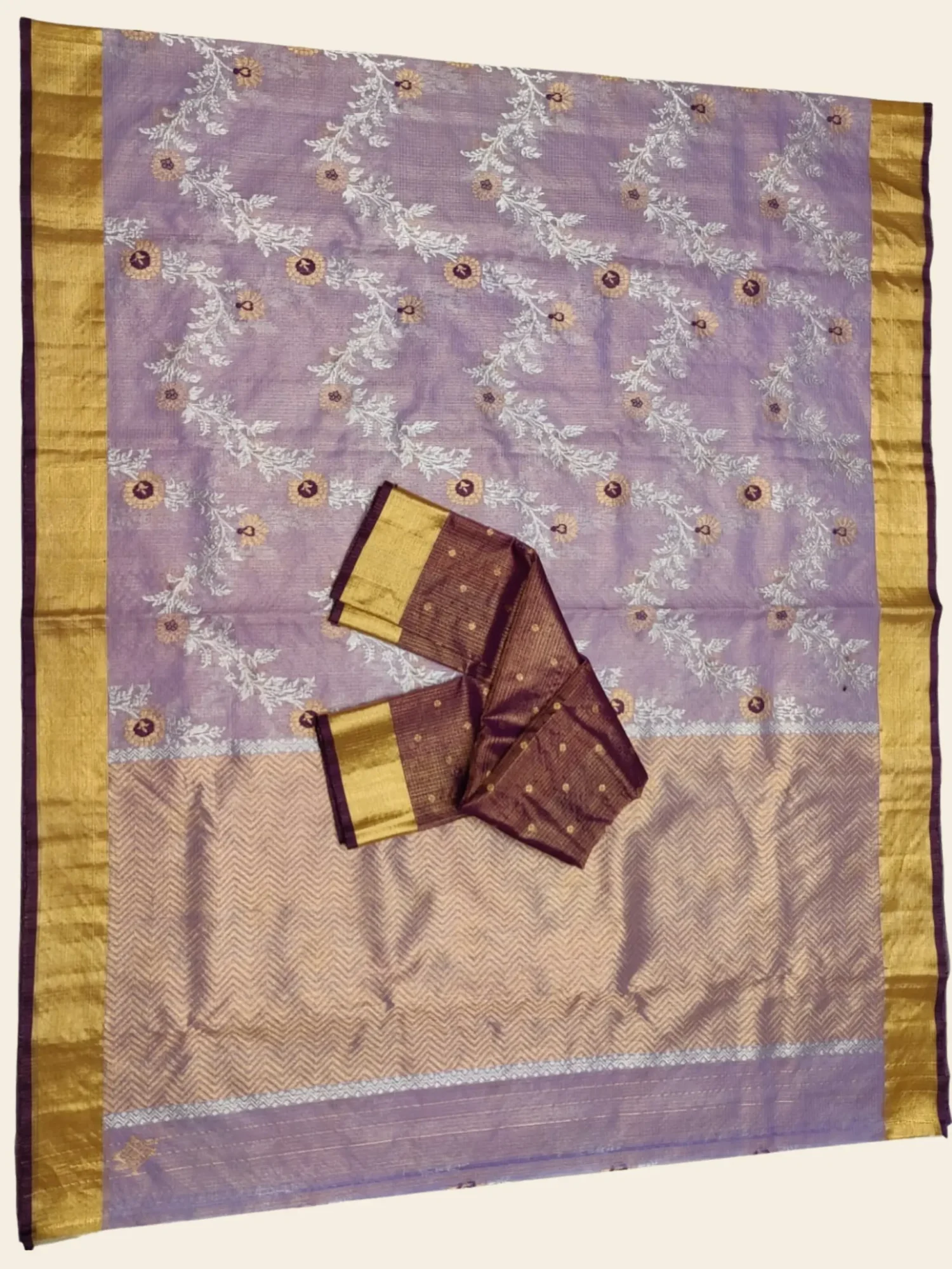 Light Purple Tissue Kota Doria Zari Saree Main View