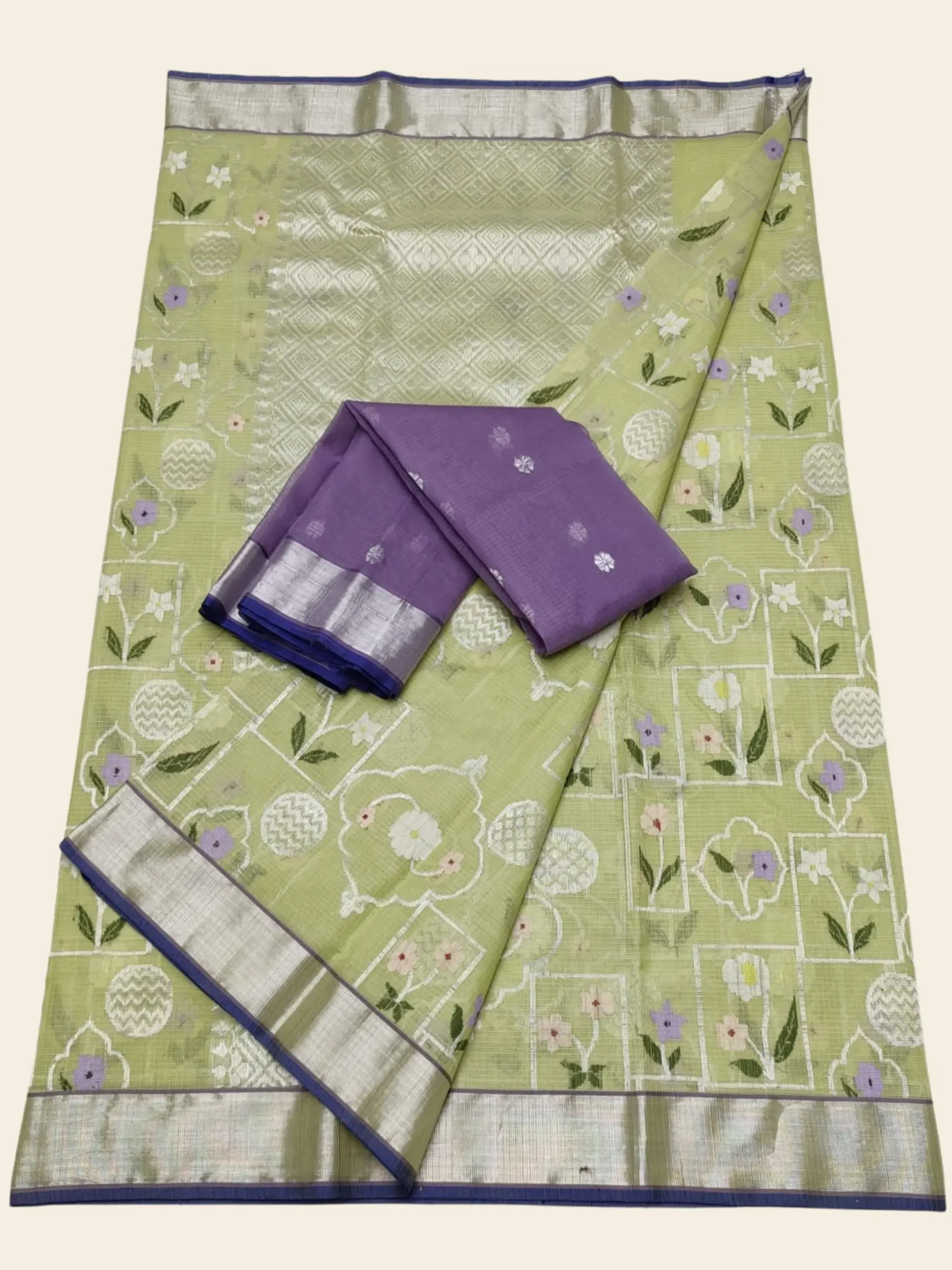 Pastel Green Kota Doria Saree Vertical View