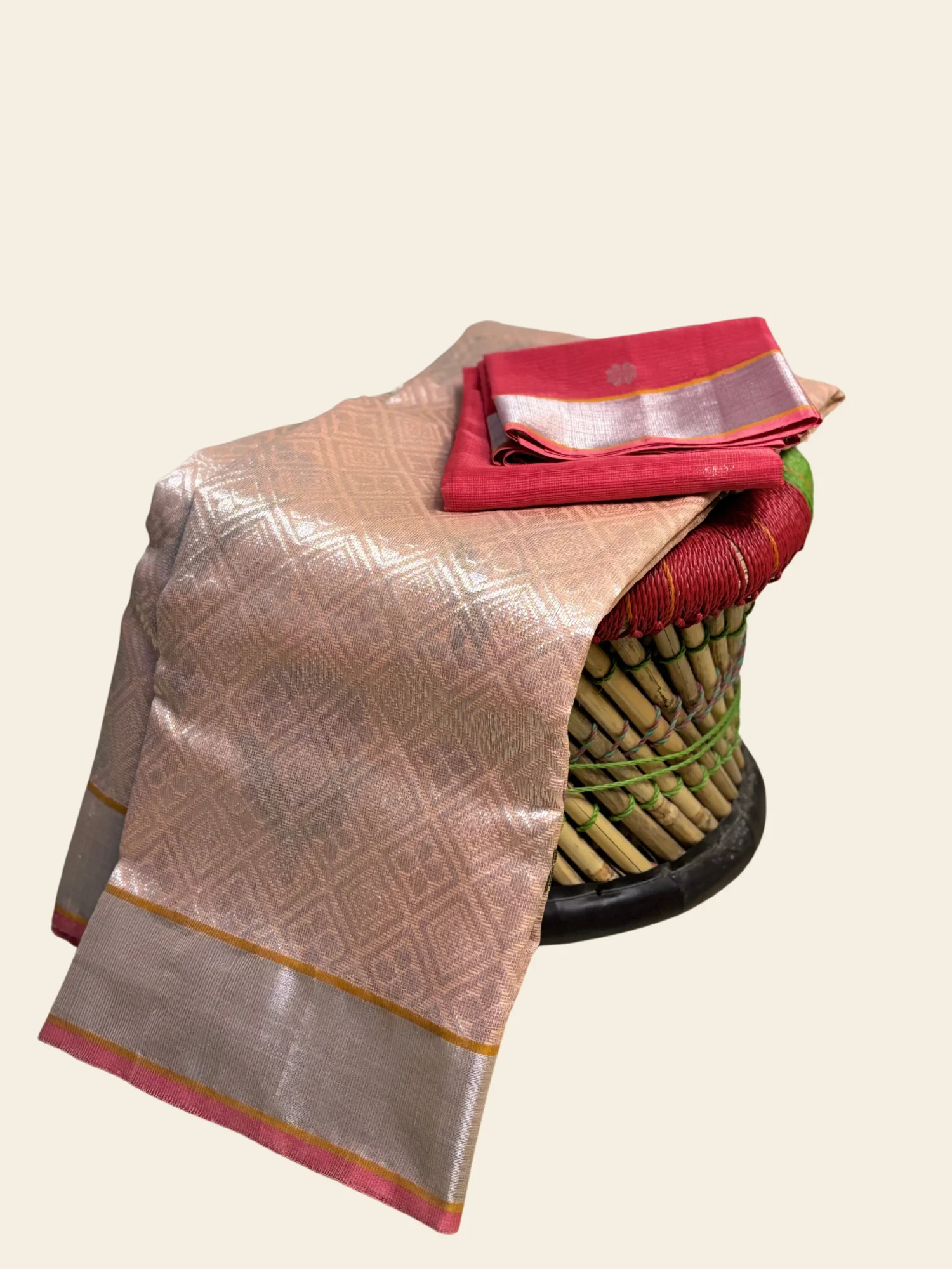 Peach Jal Kota Doria Saree